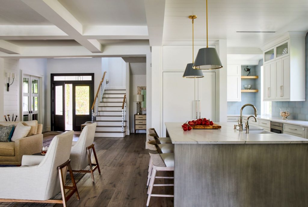 Naples Florida custom home kitchen with pendant lights and island