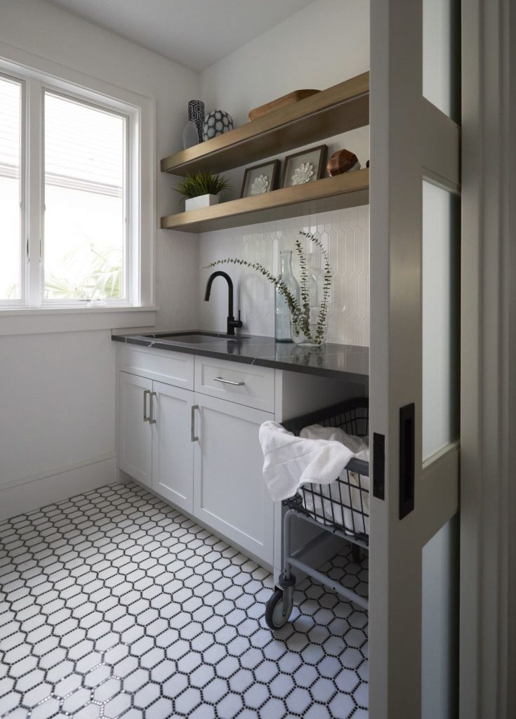 Laundry room custom home with honeycomb floor